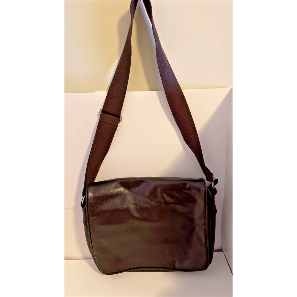 OKPTA Brown Leather Messenger Crossbody Computer Lap Top Bag Flap over Briefcase